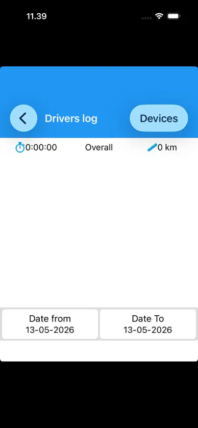 Kørebogen i Webfleet-appen med valg af periode